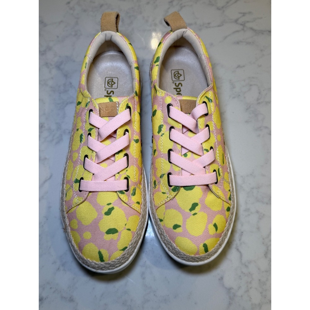 NWOB Spenco Malibu Lace Lemon Print Canvas Slip On Sneakers Shoes 8.5